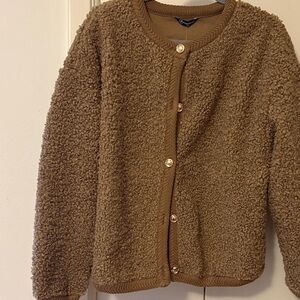 Cozy Brown Sherpa Button-Up Cardigan L & XXL